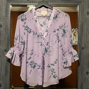 Cinq à Sept Jennings Floral Print Blouse in Lilac Wine Multi Size XS NWOT